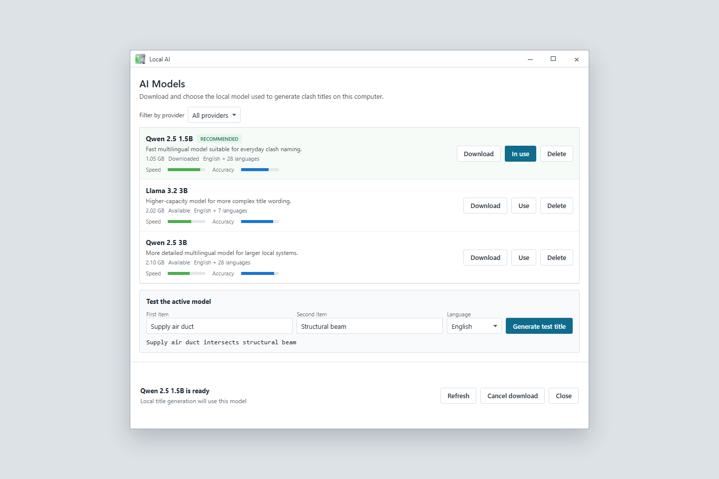 Vue produit illustrée utilisant des données de projet d’exemple.